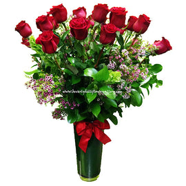 2 Dozen Arranged Long Stem Red Roses - Beverly Hills Flower Gallery